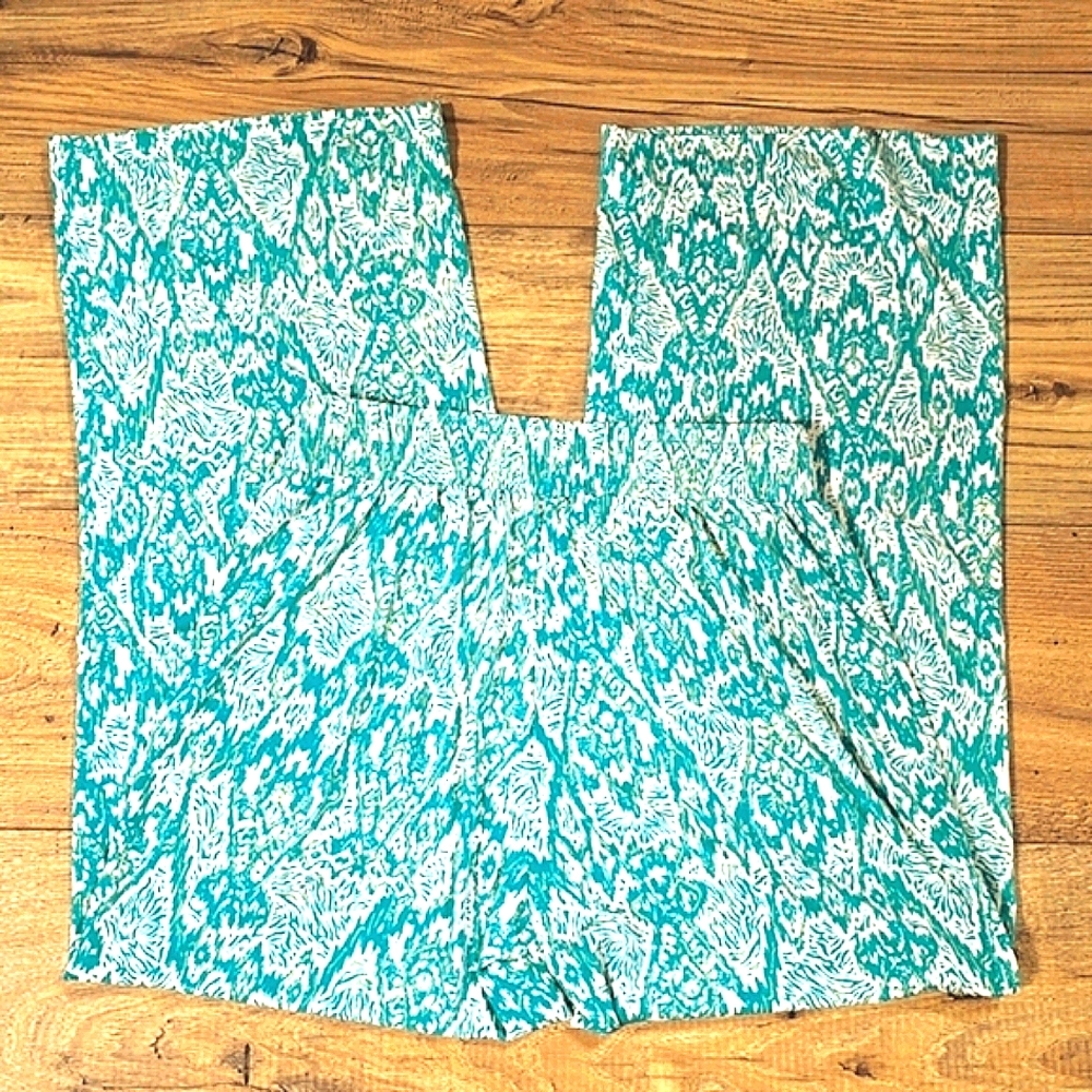 IMAN WIDE LEG PANTS WOMENS SMALL BLUE WHITE GOLD - Picture 3 of 5